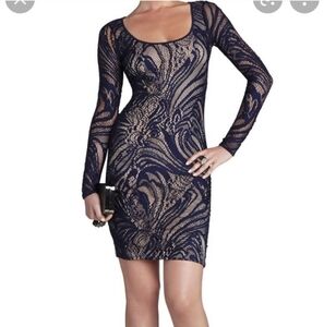BCBG Maxazria Navy Blue Lace Stretch Dress- S